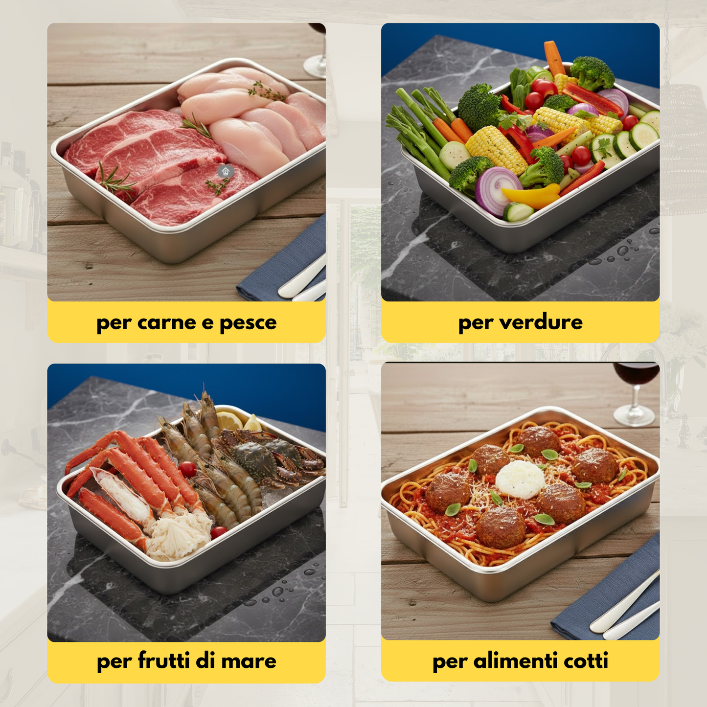 Scatola per la conservazione degli alimenti in SUS304, vassoio rettangolare in acciaio inox con coperchio in gomma, sicuro per la salute. (25 cm × 19,5 cm × 5 cm)