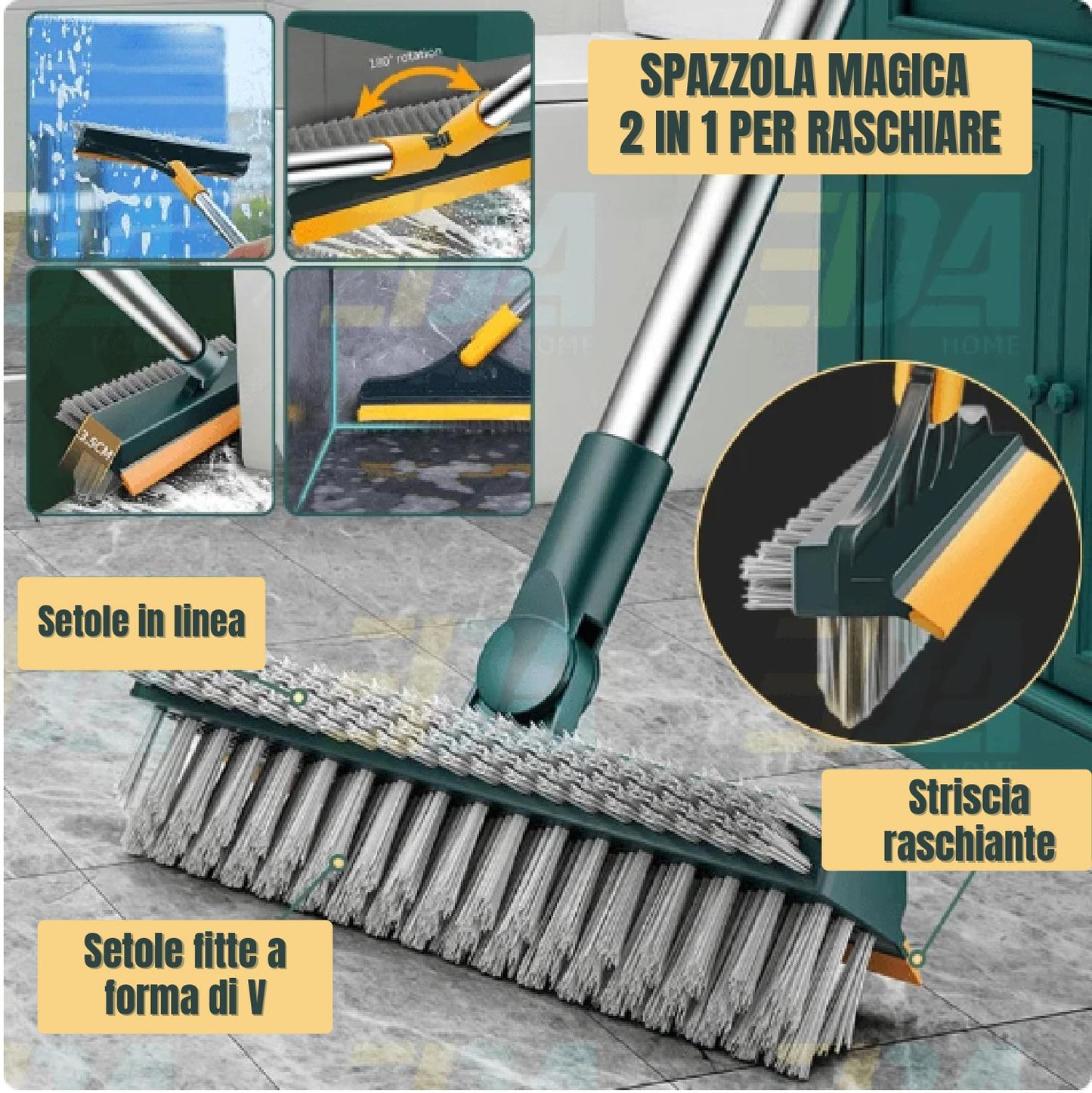 Spazzole Rotanti 2in1 Per La Pulizia Dei Pavimenti Spazzola Multifunzionale Per Fessure Con Tergicristallo Mop Bagnato E Asciutto