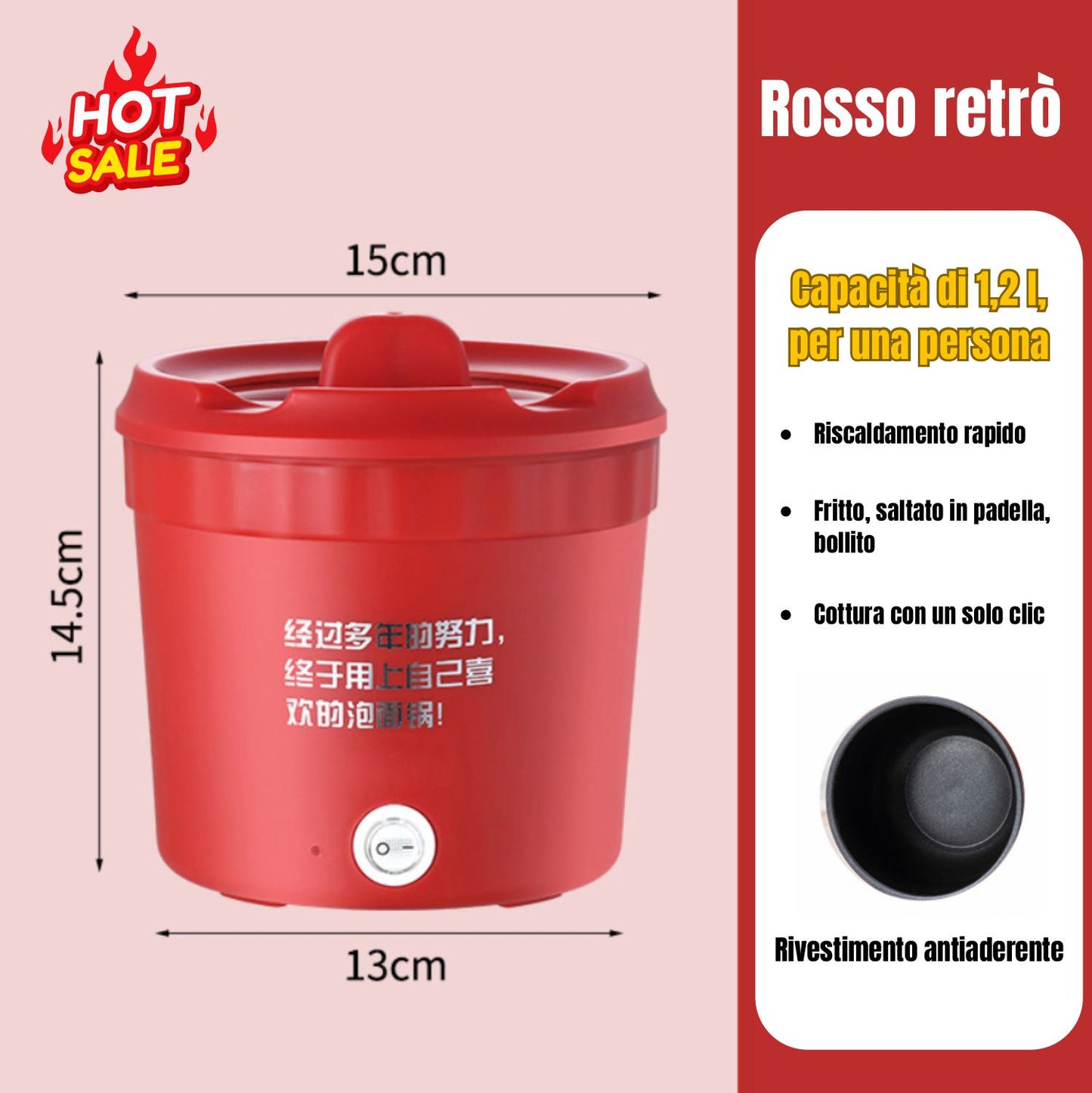 Pentola Portatile con Supporto per Telefono - Mini Pentola Elettrica per Cucinare Riso (1,2L) per Noodles, Zuppa, Pentola Calda e Frittura.