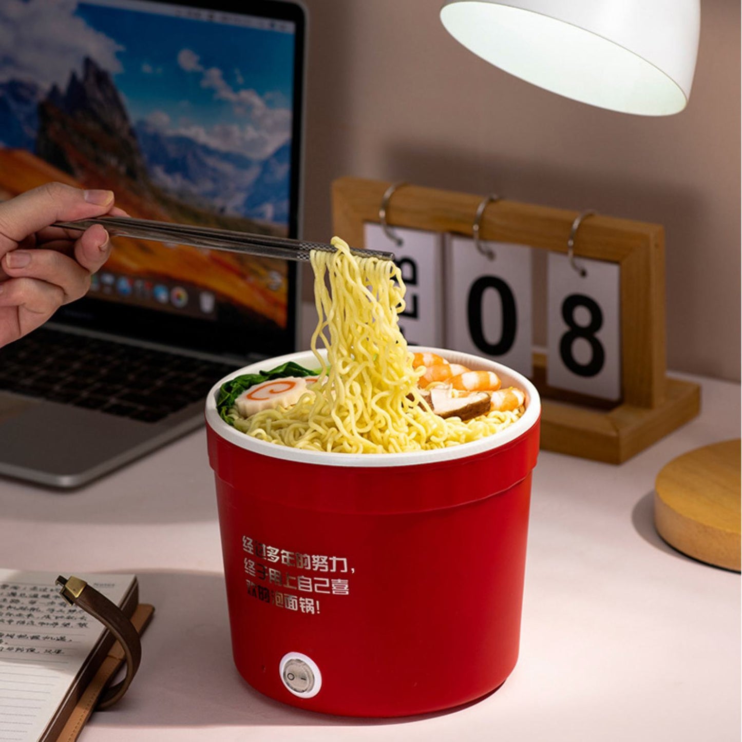 Pentola Portatile con Supporto per Telefono - Mini Pentola Elettrica per Cucinare Riso (1,2L) per Noodles, Zuppa, Pentola Calda e Frittura.