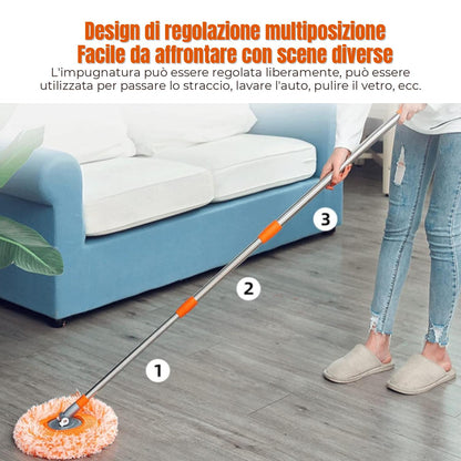 Mop Di Pulizia In Microfibra Con Manico Lungo Da 47 Pollici/120 cm, Ruotabile A 360° Ed Estensibile