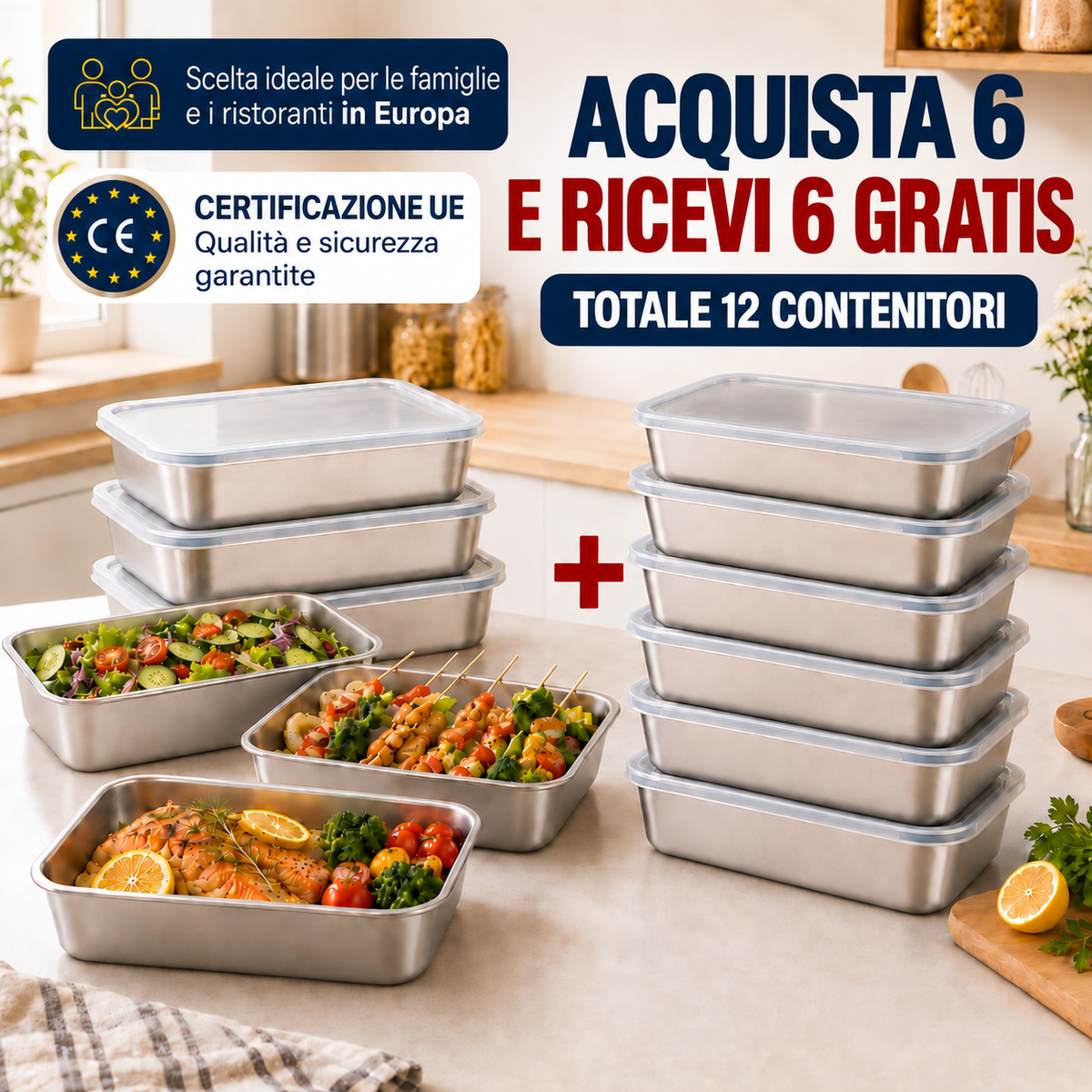 Contenitore premium per alimenti in acciaio inox SUS304 da 2400 ml con coperchio ermetico (25×20×5 cm)