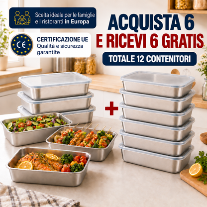 Contenitore premium per alimenti in acciaio inox SUS304 da 2400 ml con coperchio ermetico (25×20×5 cm)
