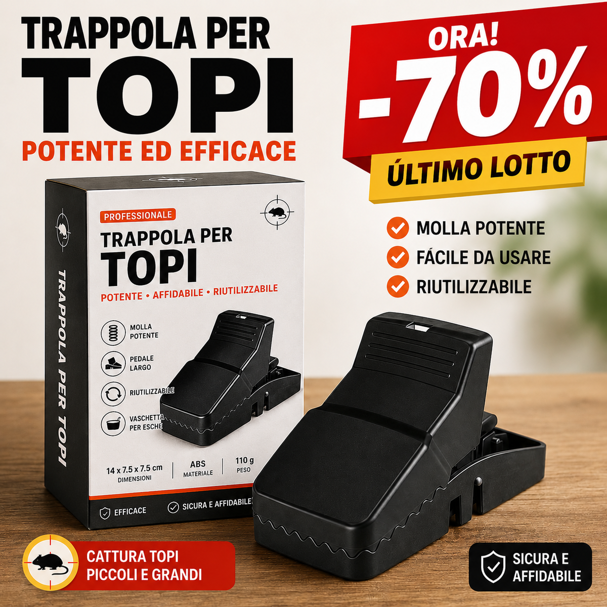 BestSeller™ – Trappola a Scatto per Topi – Robusta e ad Alta Resistenza