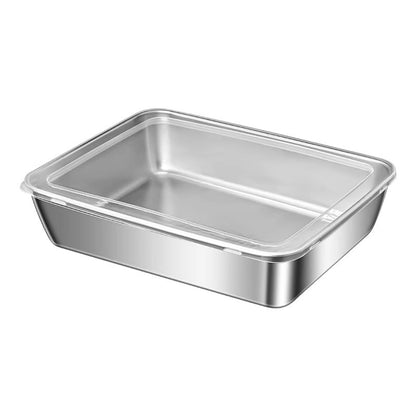 Contenitori per alimenti SUS304, vassoi rettangolari in acciaio inox con coperchi in gomma  (22 x 15,5 x 6 cm)