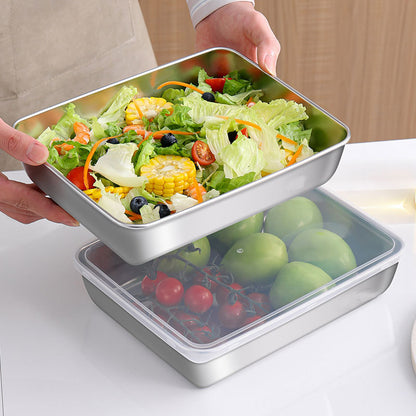 [🎁 Set 6+3 Gratis] Contenitori per Alimenti SUS304 con Coperchi in Gomma (25 x 20 x 6 cm) – Adatti a Forno e Microonde, Conservano Freschezza e Sapore
