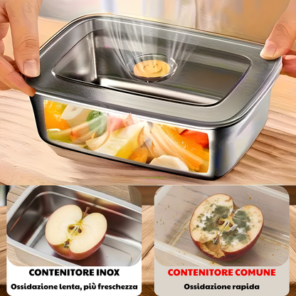 Contenitore per alimenti sottovuoto in acciaio inox antibatterico grande da 1000 ml (19 x 14 x 6cm)