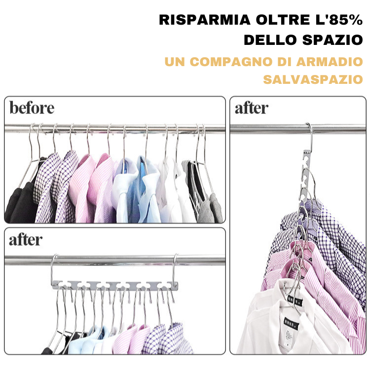 Magic Hangers Appendiabiti Salvaspazio, Robusti Appendiabiti Pieghevoli Salvaspazio Con 6 Fori Per Appendere 12 Vestiti Pesanti.