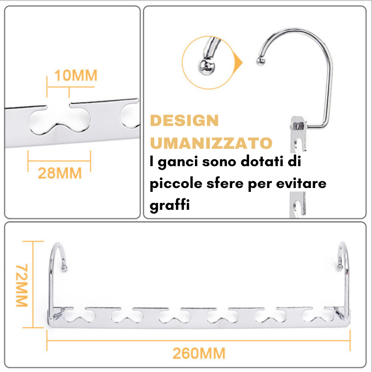 Magic Hangers Appendiabiti Salvaspazio, Robusti Appendiabiti Pieghevoli Salvaspazio Con 6 Fori Per Appendere 12 Vestiti Pesanti.