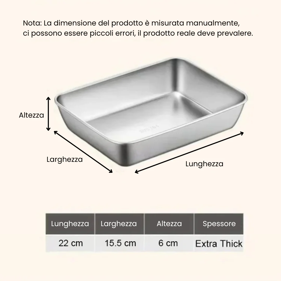 Scatola per la conservazione degli alimenti SUS304, vassoio rettangolare in acciaio inox con coperchio in gomma, sicuro per la salute.(22*15.5*6)