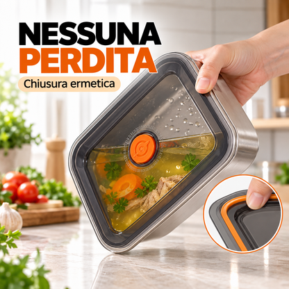 Contenitore per alimenti sottovuoto in acciaio inox antibatterico grande da 1000 ml (19 x 14 x 6cm)