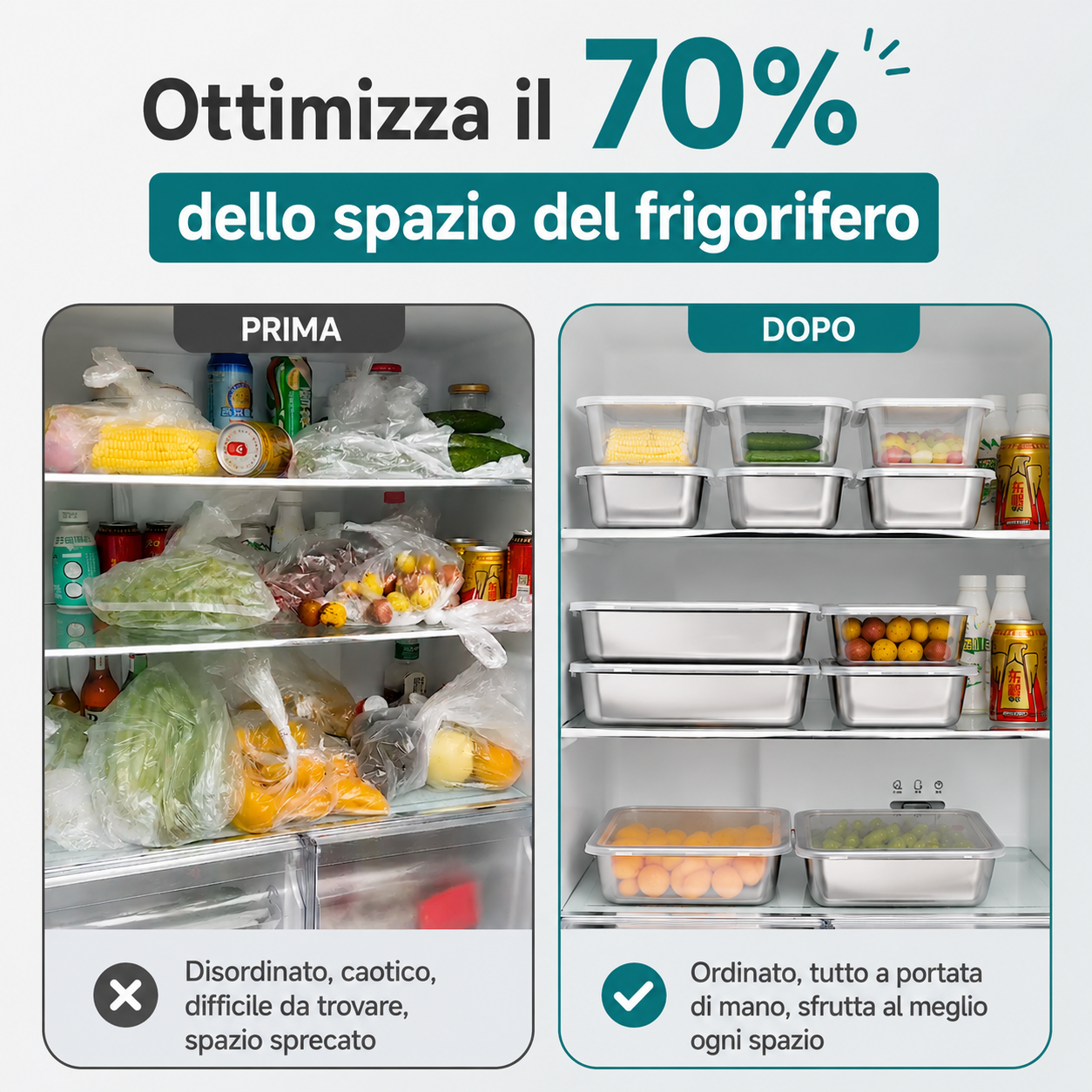 Contenitore ermetico in acciaio inox 304: cibo fresco più a lungo, sicuro e senza odori.