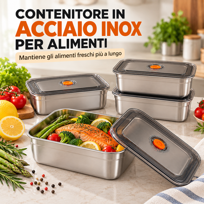 Contenitore per alimenti sottovuoto in acciaio inox antibatterico grande da 1000 ml (19 x 14 x 6cm)