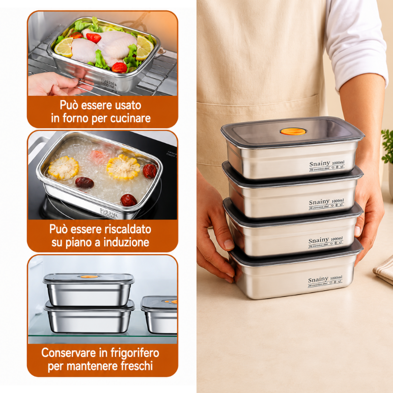 Scatola per alimenti sottovuoto antibatterica in acciaio inox 316 (19x14x6cm)