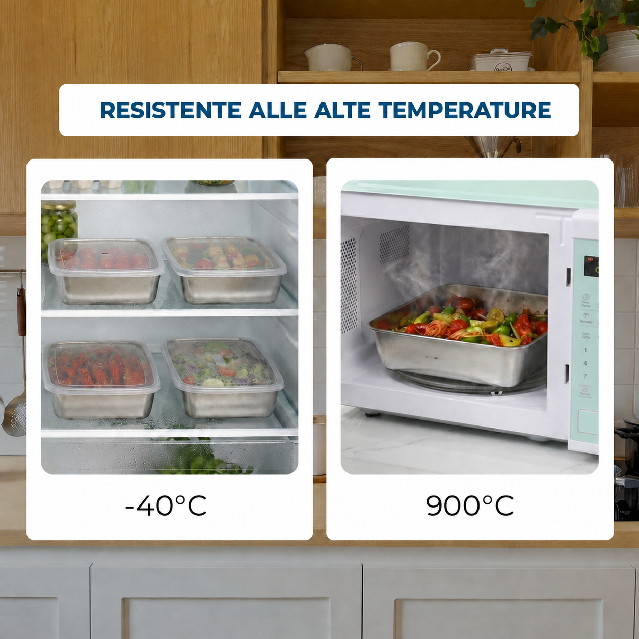 Contenitori in acciaio inox SUS304 | Alimenti freschi più a lungo (25×20×5 cm)