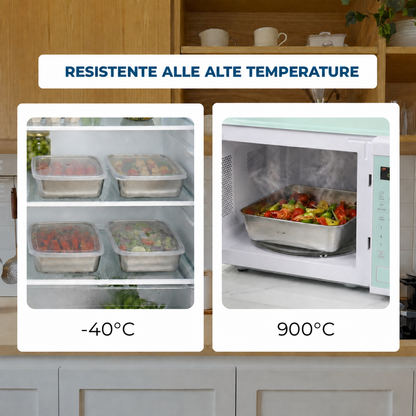 Contenitori in acciaio inox SUS304 | Alimenti freschi più a lungo (25×20×5 cm)