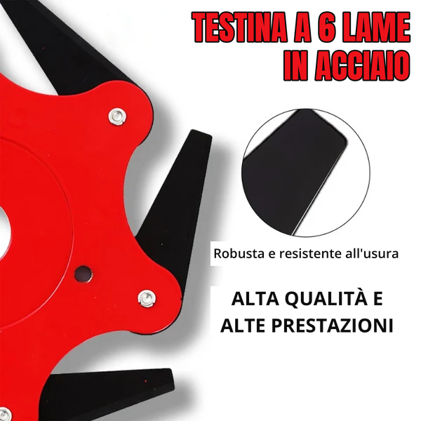 Testina a 6 lame in acciaio al manganese per decespugliatore