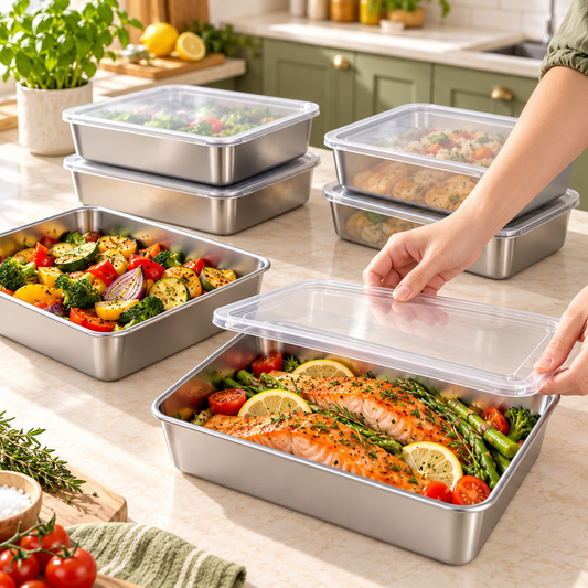Vaschette ermetiche in acciaio inox 304 — più ordine e pulizia in frigorifero (20 × 25 × 5 cm)