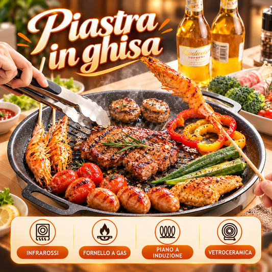 Padella grill universale per fornelli a gas, piani a induzione e fiamma libera