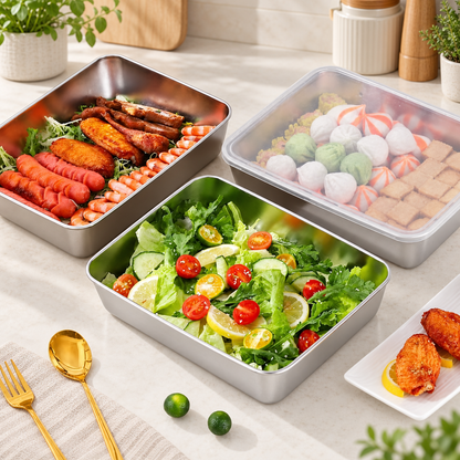 Contenitore premium per alimenti in acciaio inox SUS304 da 2400 ml con coperchio ermetico (25×20×5 cm)