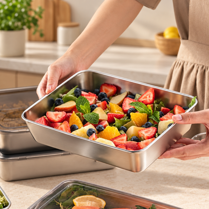 Contenitore premium per alimenti in acciaio inox SUS304 da 2400 ml con coperchio ermetico (25×20×5 cm)