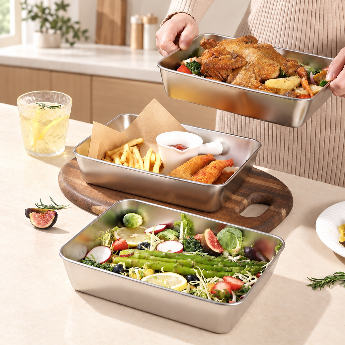Contenitore premium per alimenti in acciaio inox SUS304 da 2400 ml con coperchio ermetico (25×20×5 cm)