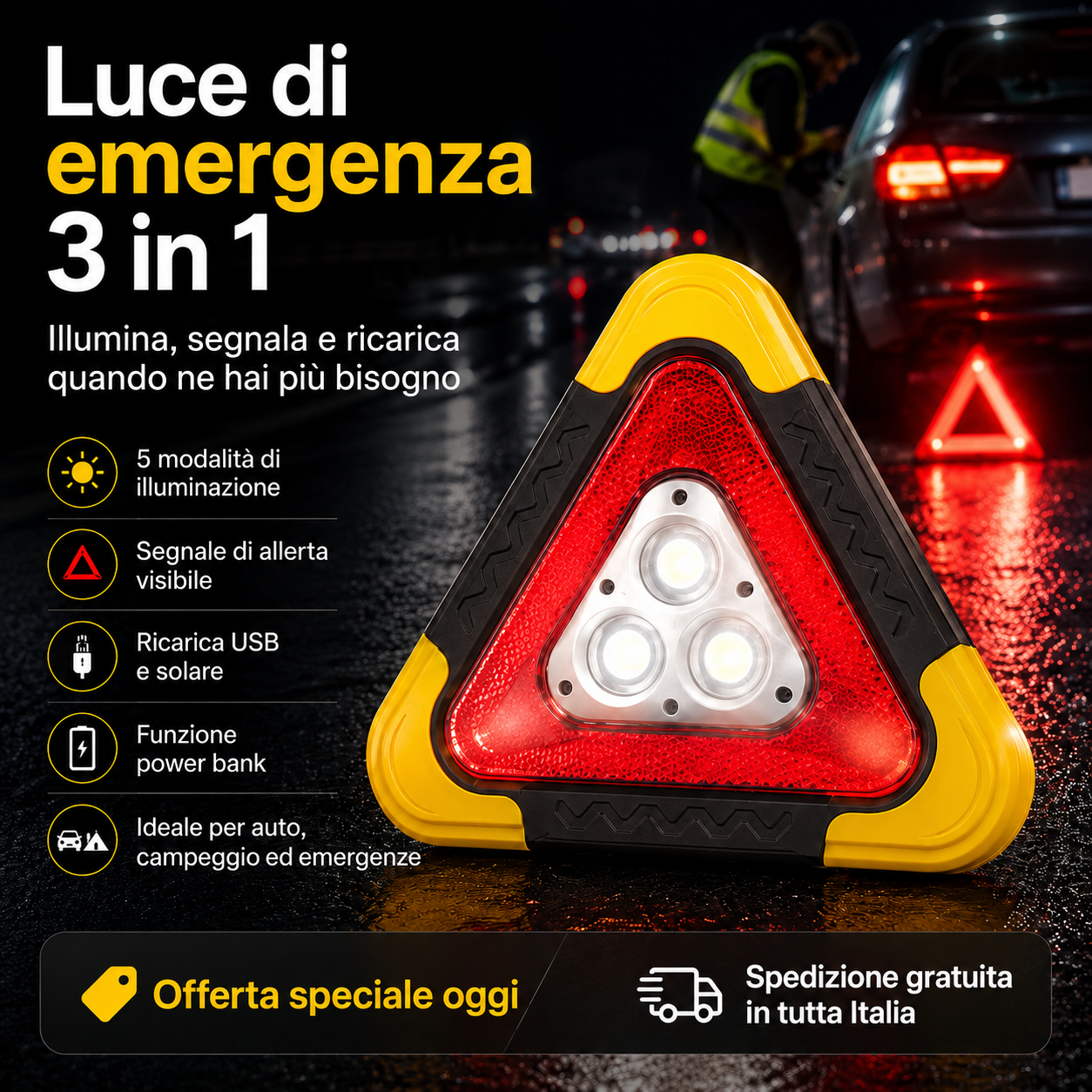 🚨 Triangolo di Emergenza LED per Auto – Super Offerta + Spedizione Gratuita