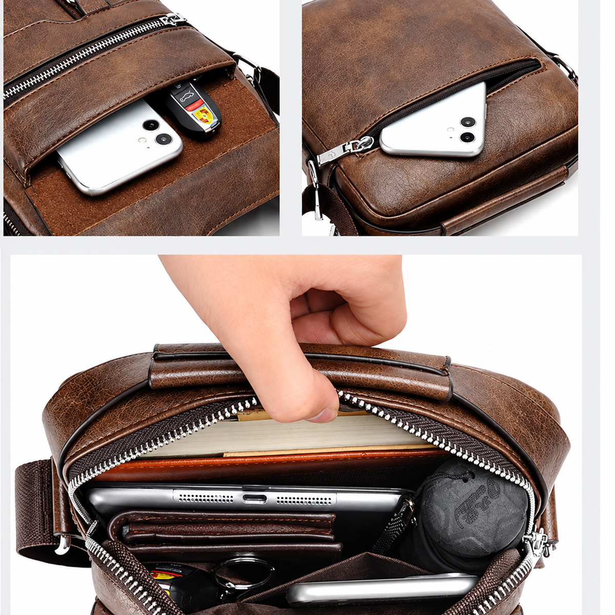 Borsa A Tracolla Da Uomo In Pelle Vintage
