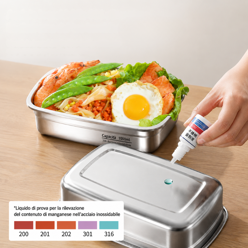 Scatola per alimenti sottovuoto antibatterica in acciaio inox 316 (19x14x6cm)