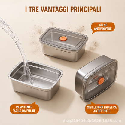 Scatola per alimenti sottovuoto antibatterica in acciaio inox 316 (19x14x6cm)
