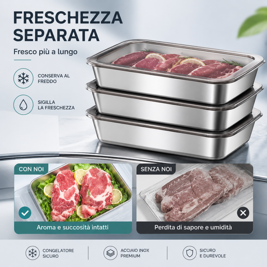 Contenitore ermetico in acciaio inox 304: cibo fresco più a lungo, sicuro e senza odori.