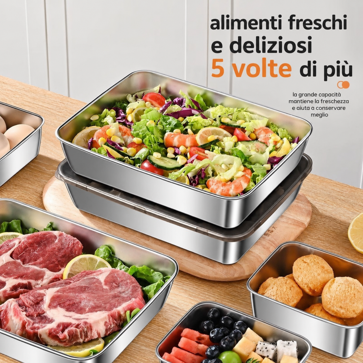 Contenitore ermetico in acciaio inox 304: cibo fresco più a lungo, sicuro e senza odori.