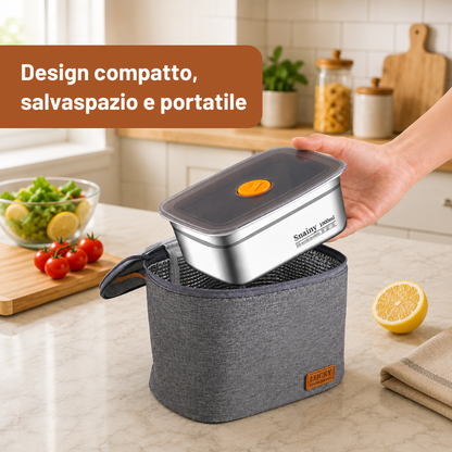 Scatola per alimenti sottovuoto antibatterica in acciaio inox 316 (19x14x6cm)