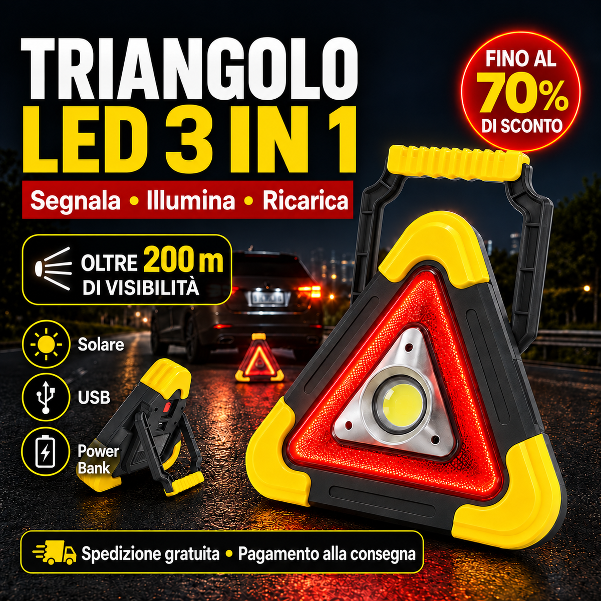 🚨 Triangolo di Emergenza LED per Auto – Super Offerta + Spedizione Gratuita