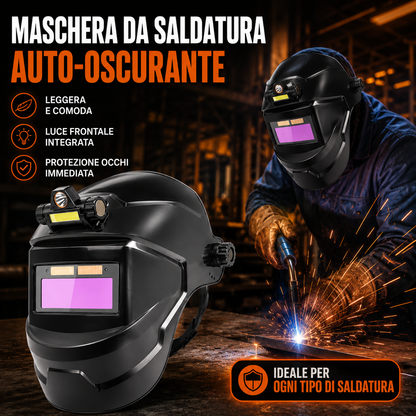 Maschera da saldatura automatica oscurante premium con luce LED, leggera da indossare, protezione totale per gli occhi