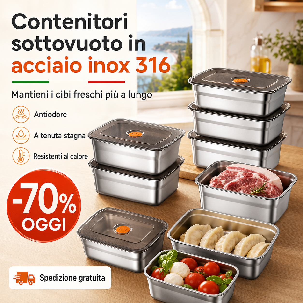 Contenitore Ermetico in Acciaio Inossidabile 316 Premium – Sottovuoto, Antibatterico e Sicuro