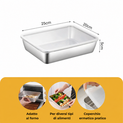 Contenitori in acciaio inox SUS304 | Alimenti freschi più a lungo (25×20×5 cm)
