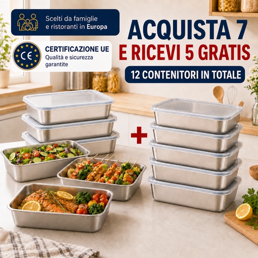 Contenitori in acciaio inox SUS304 | Alimenti freschi più a lungo (25×20×5 cm)