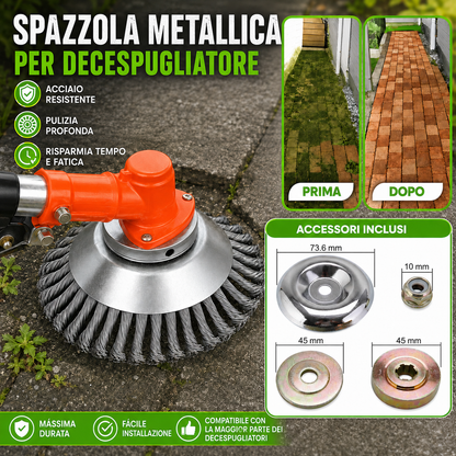 Lama da taglio per erba in filo d’acciaio super resistente a 360° (incluso kit di adattatori)
