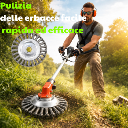 Lama da taglio per erba in filo d’acciaio super resistente a 360° (incluso kit di adattatori)